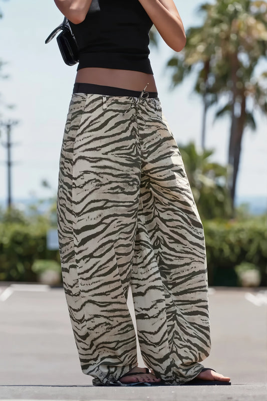 Zebra Print Drawstring Hem Pants