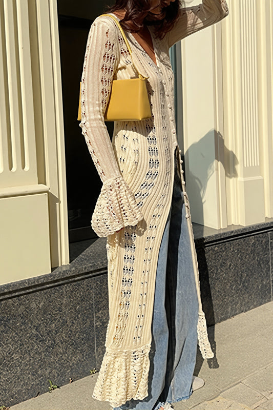 Openwork Bell Sleeve Maxi Cardigan