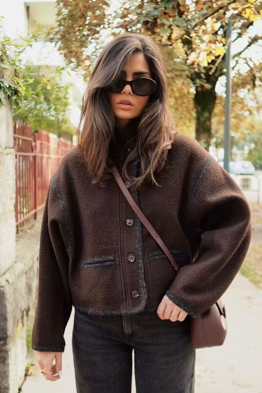 Wool Blend Colorblock Casual Coat Brown / S coats