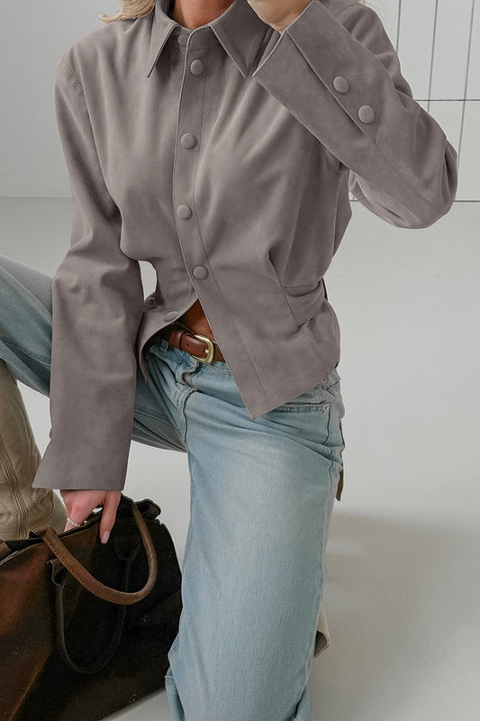 Vintage Khaki Wildleder Taille Cinched Bluse