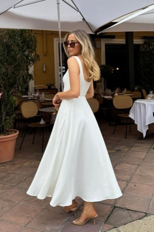 Solid Square Neck Sleeveless Cocktail Dress