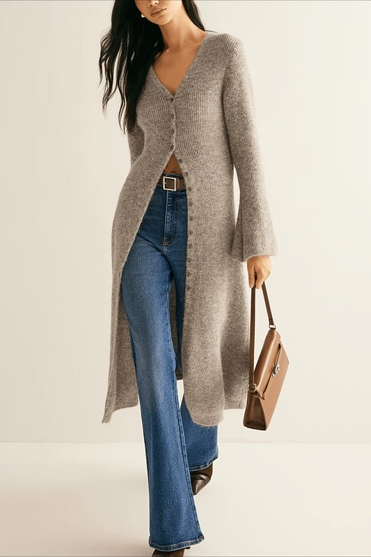 Elegante, mittellange Strickjacke im französischen Retro-Stil mit langen Ärmeln