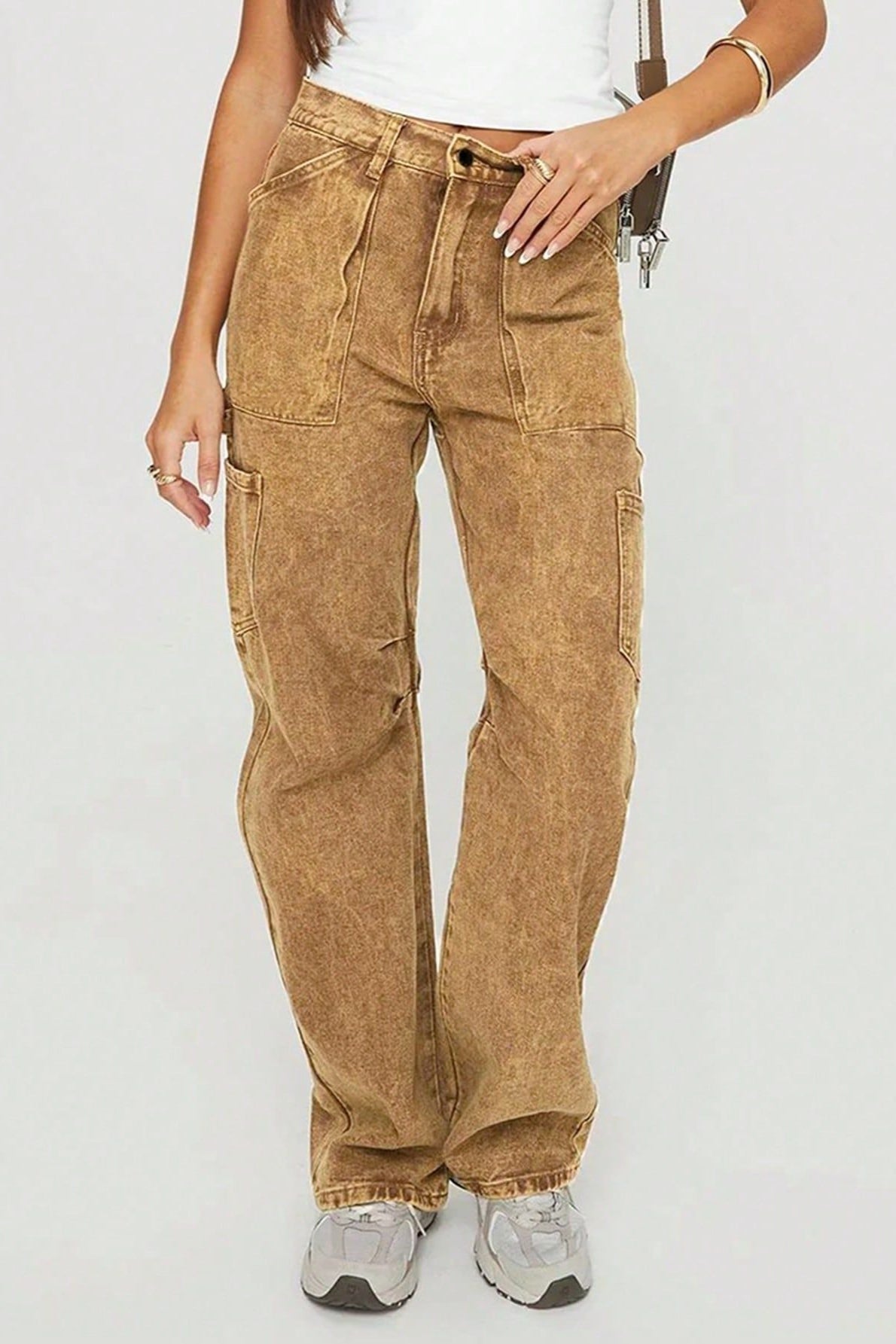Y2K Washed Brown Straight Leg Cargo Jeans