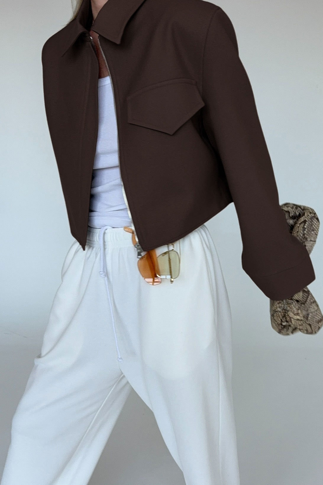 Short Length Brown Zip Closure Jacket