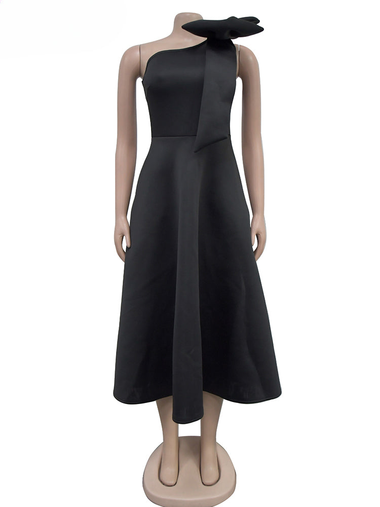 Elegant A Line Pleated One Shoulder Bow Red Christmas Party Dress Dresses-L