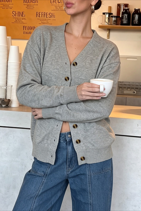 V Neck Label Detail Pocket Cardigans