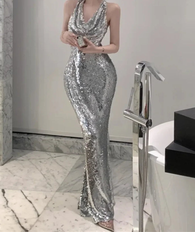 Halter Backless Pile Collar Mermaid Party Dress Partydress-241208