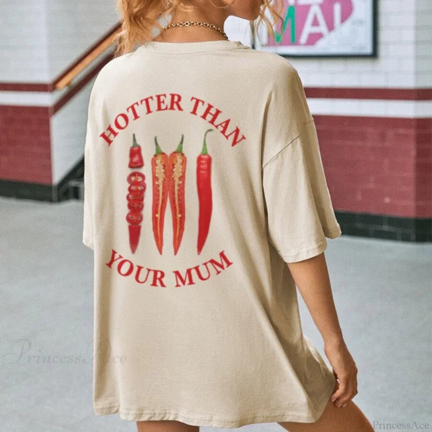 Back Print Chili Pepper T-shirt Khaki / S t-shirt-250223