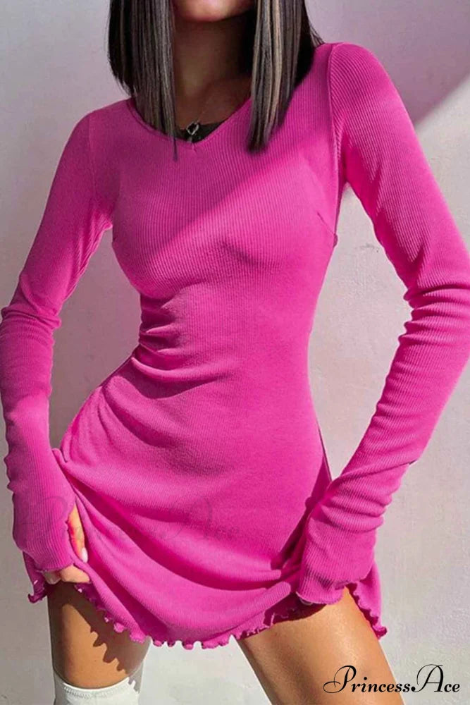 Back Strap Long Sleeve Mini Dress Rose / S Dresses