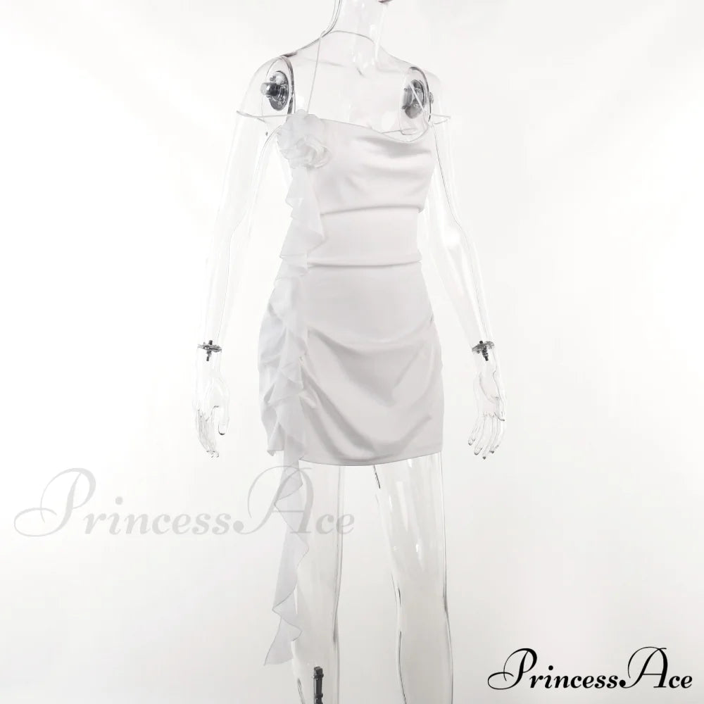 Backless Cowl Neck Charming Flower Frill Mini Dress