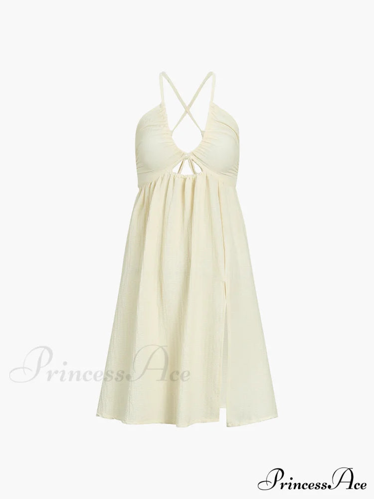 Backless Criss Cross Trendy Split Midi Dress Dresses
