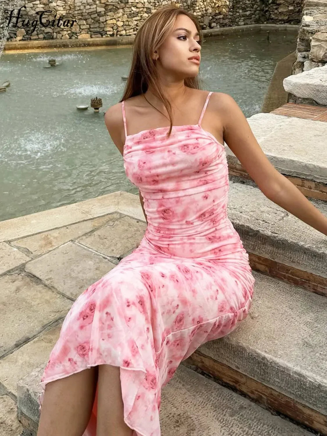 Backless Draped Floral Print Maxi Floral Dress floraldress-250126