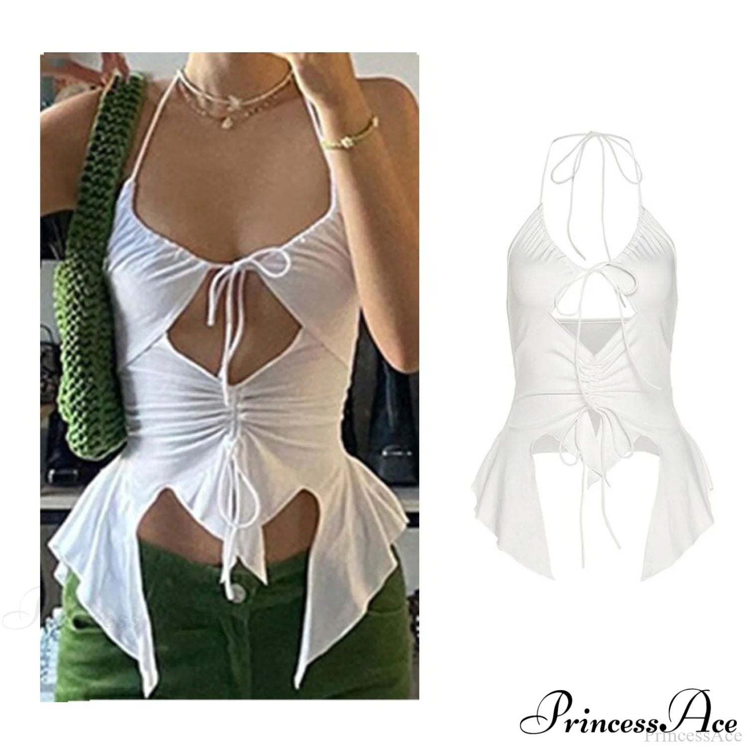 Backless Sleeveless Spaghetti Strap Halter Camis Nz755-White / S