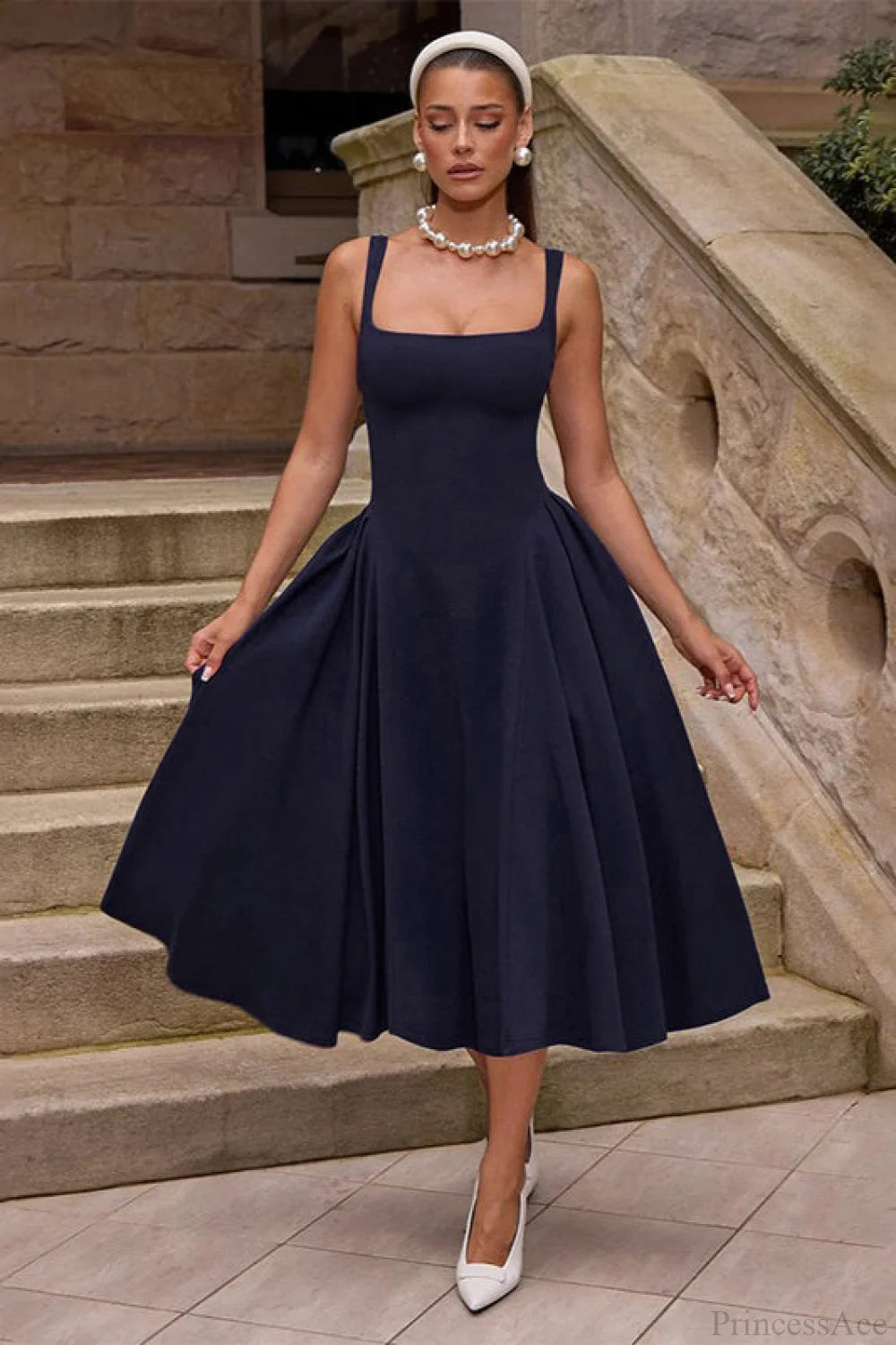 Backless Square Neck Fitted Party Dress