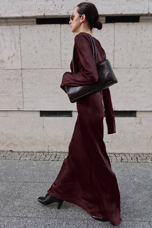 Elegantes, einfarbiges Meerjungfrauen-Maxikleid aus Satin mit U-Ausschnitt