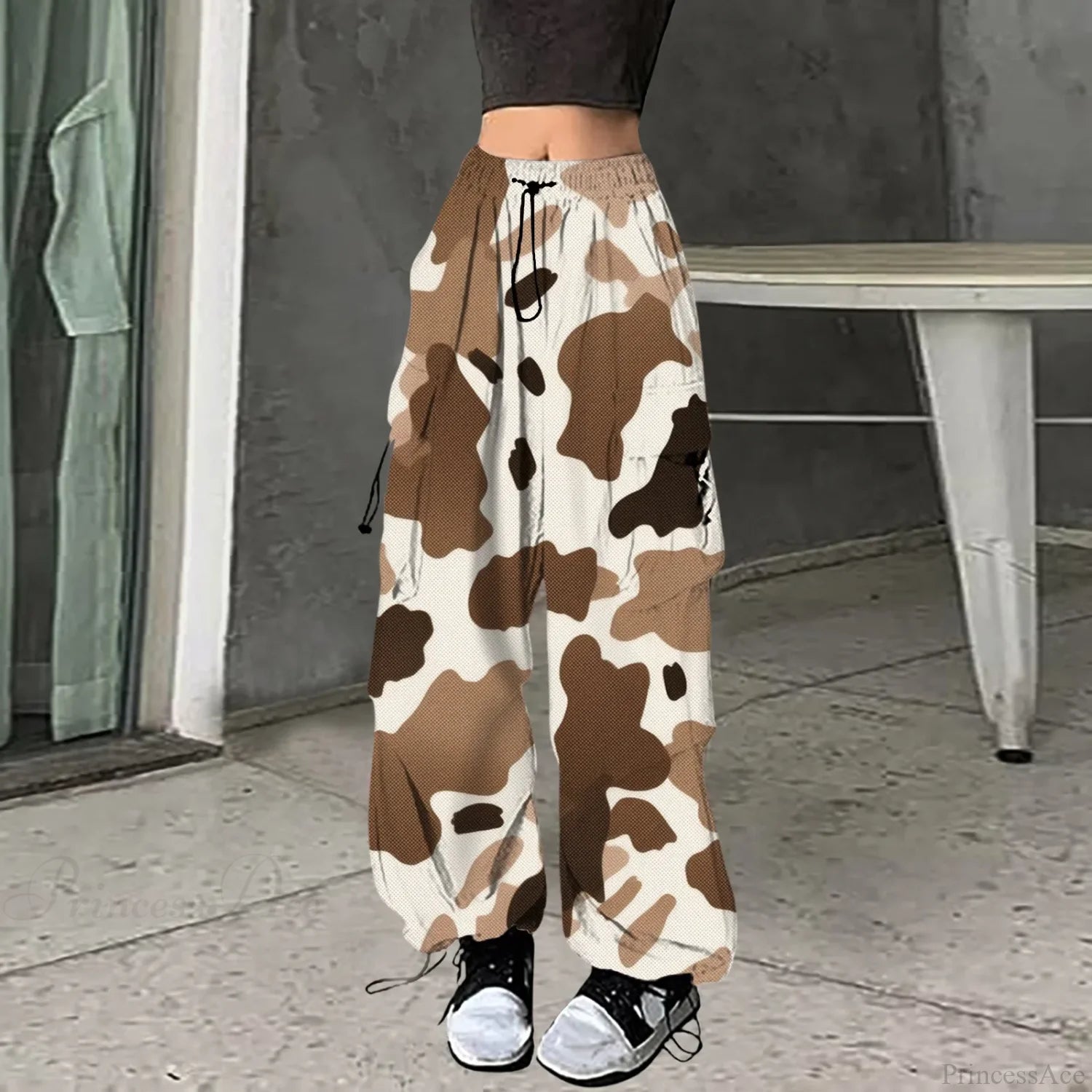 Baggy Camo Print Hip Hop Pants Khaki / S