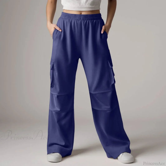 Baggy Cargo Sweatpants with Pockets Pants Blue / S