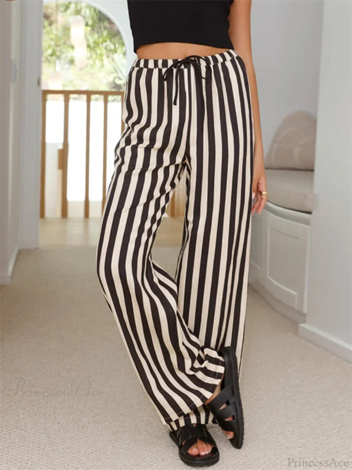 Baggy Striped Drawstring Wide Leg Summer Pant pant-250223