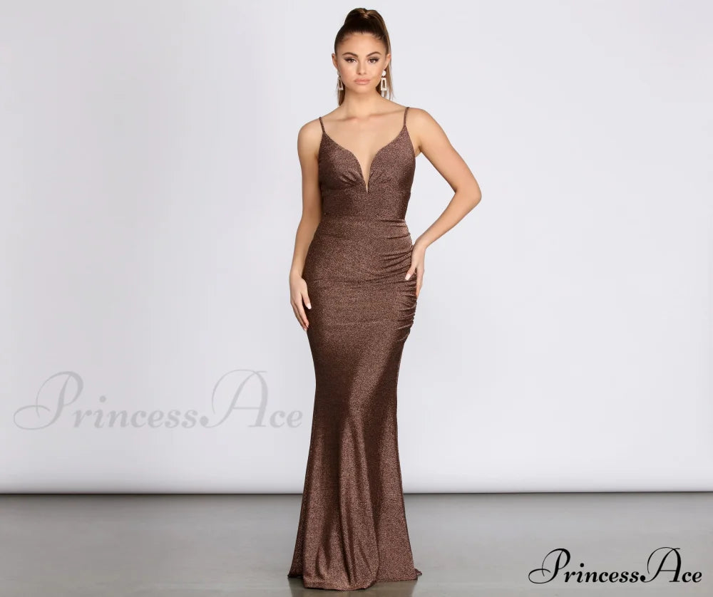 Bali Lurex Deep Charming V Ruched Dress S.o. Long Dresses