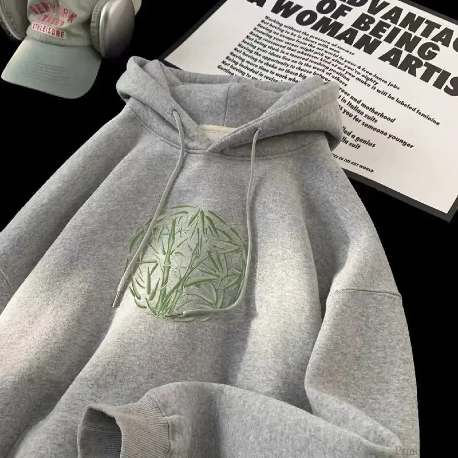 Bamboo Pattern Print Casual Y2K Hoodie