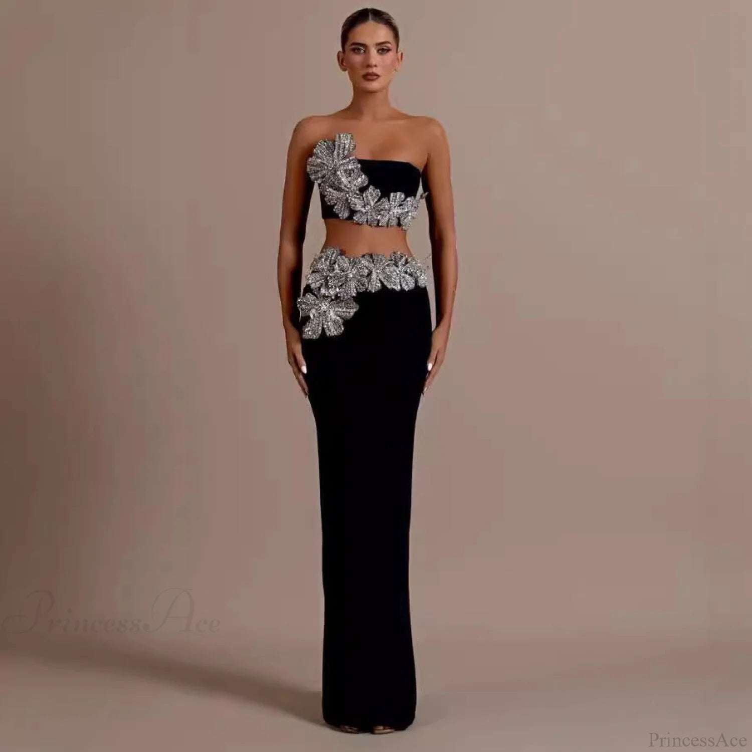 Bandage Dress Set with Rhinestone Details Prom Dress black / XS promdress-250223