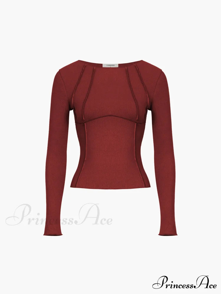 Basic Piping Graceful Long Sleeve Top Red / Xs T-Shirts