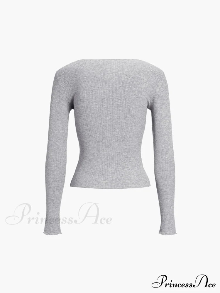 Basic Piping Graceful Long Sleeve Top T-Shirts