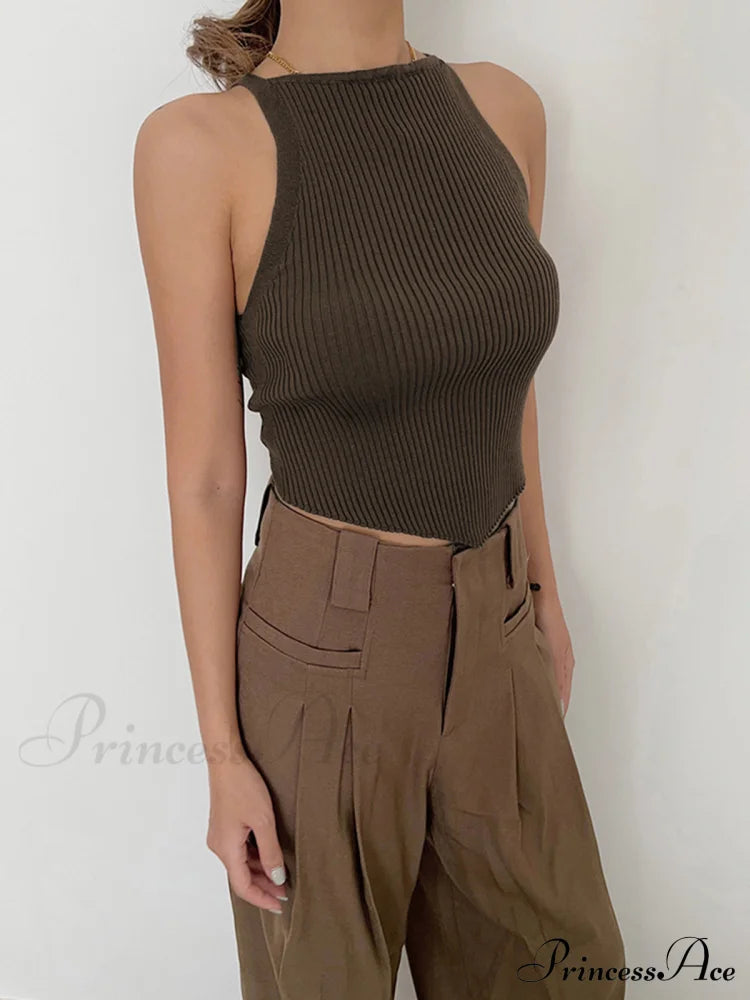 Basic Ribbed Graceful Sweater Vest Sweaters-L