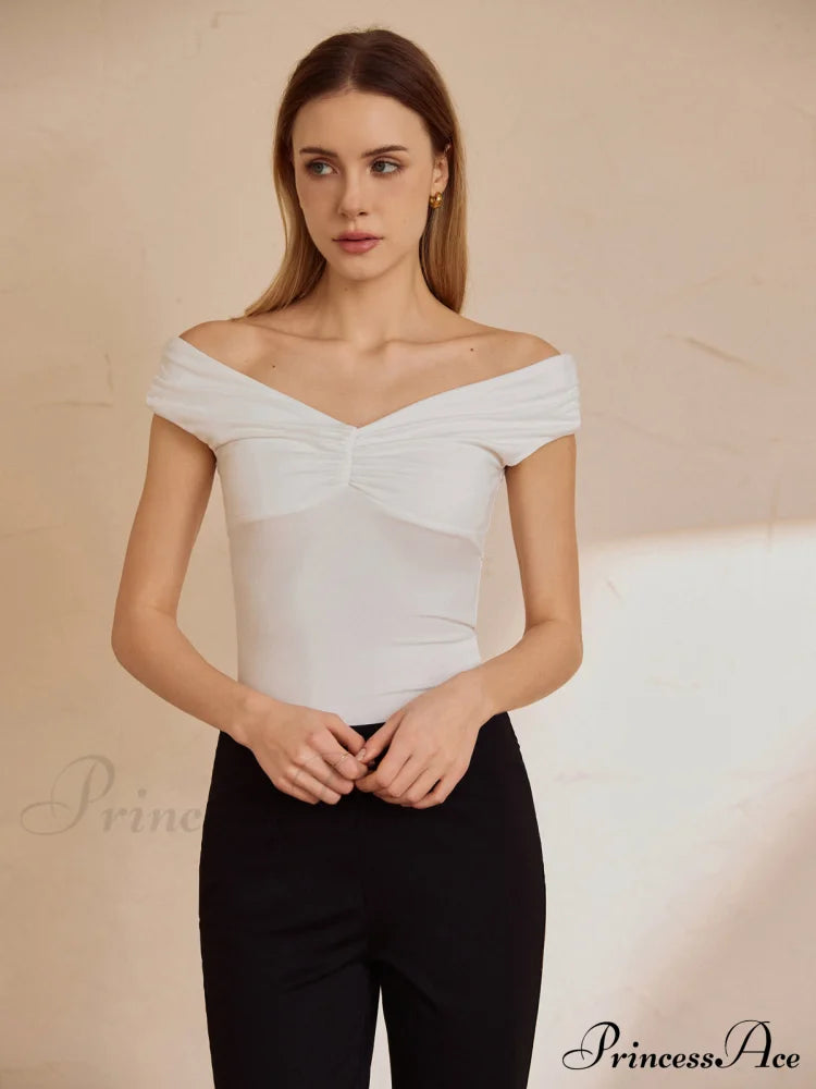 Basic Solid Graceful Off-Shoulder Top T-Shirts