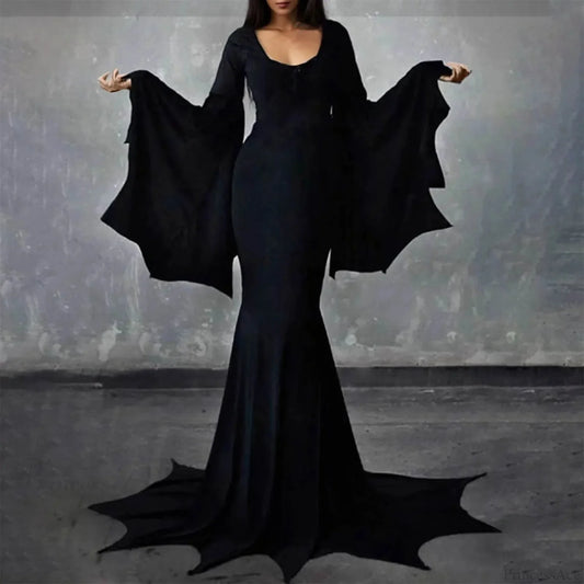 Bat Sleeve Floor Length Maxi Garment Black / S