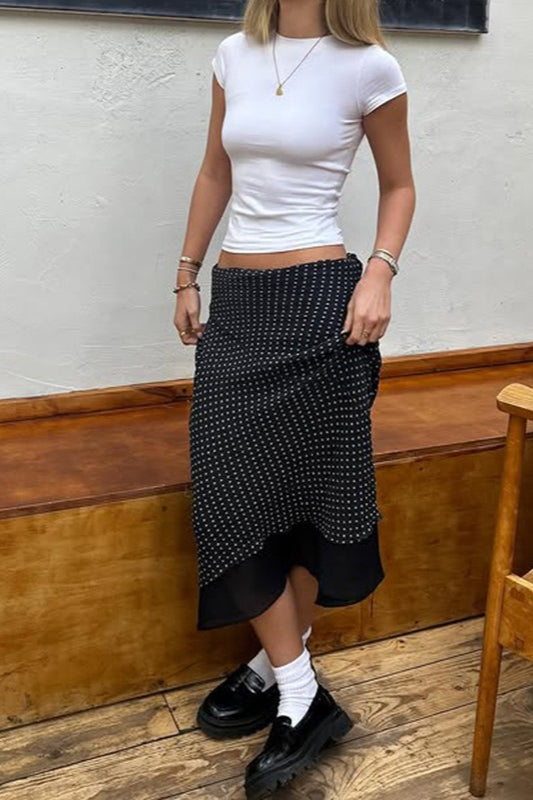 A-Linien-Midirock aus Netzstoff mit Polka Dots