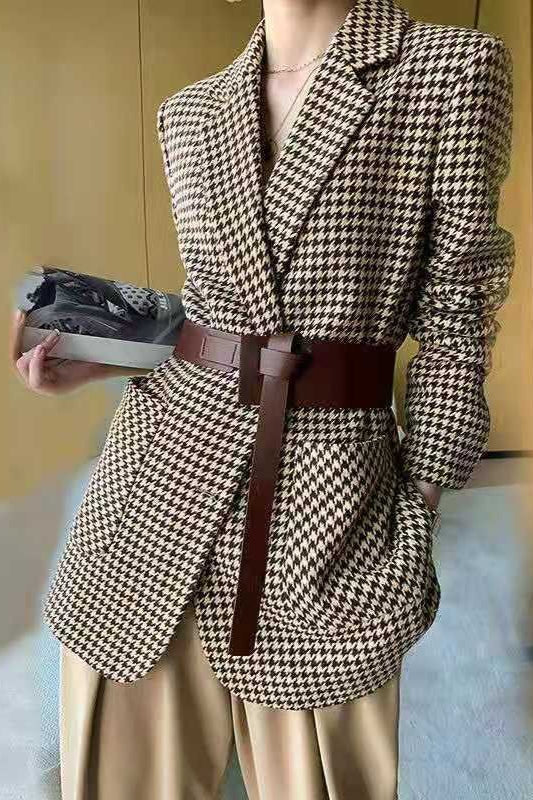 Houndstooth Wool Blazer S / Brown