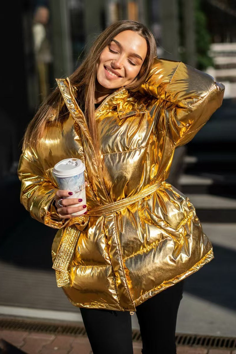 Chic Hooded Belted Quilted Puffer Jacket