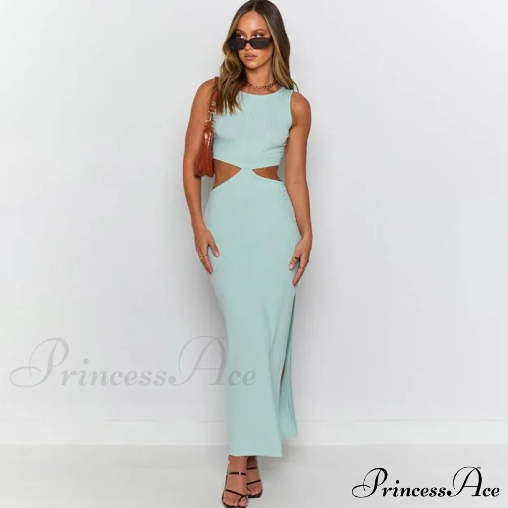 Beach Vacation Long Backless Summer Elegant Woman Clothing Vestidos Cut Out Dress