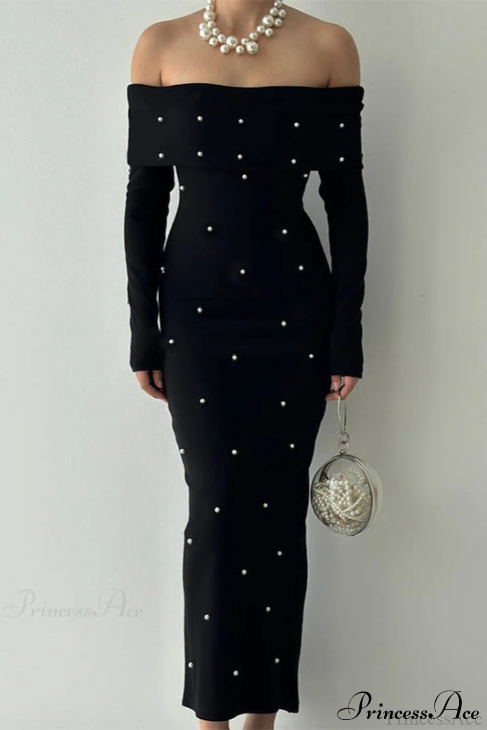 Beaded Off Shoulder Backless Long Party Dress