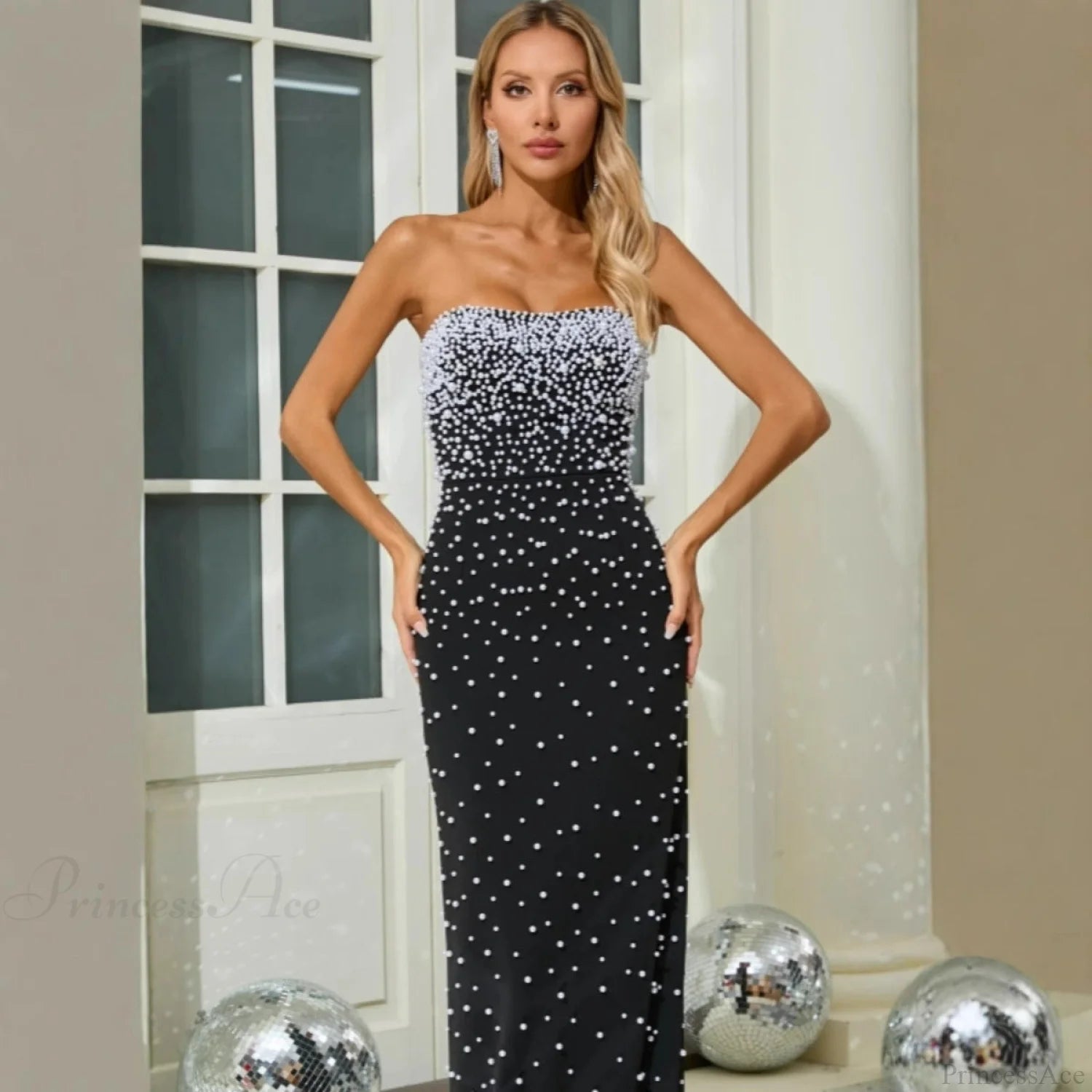 Beaded Strapless Bandage Elegant Evening Prom Dress promdress-250223