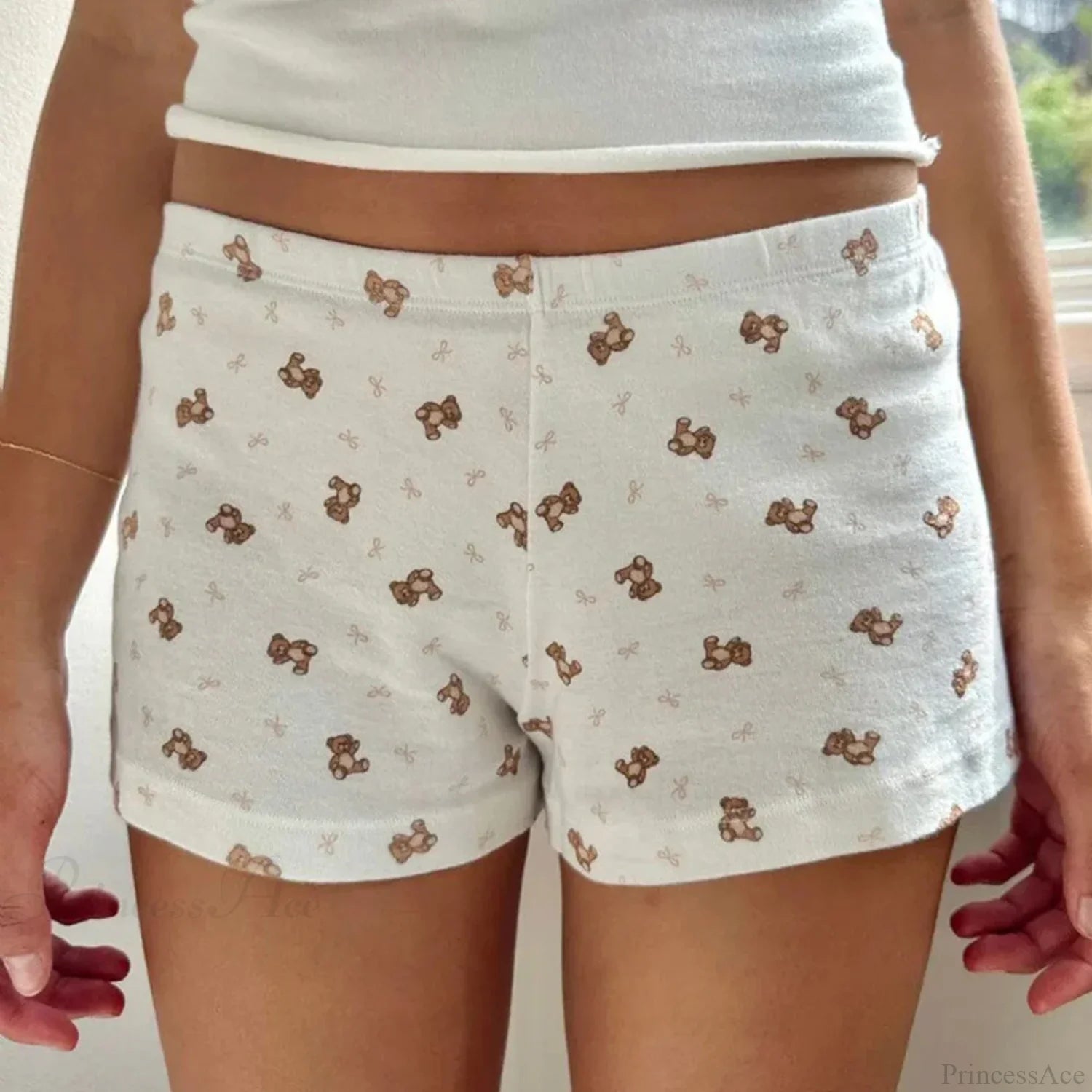 Bear Print Retro Slim Fit Camis Low Rise Shorts Two Pieces Set twopiecesset-250126