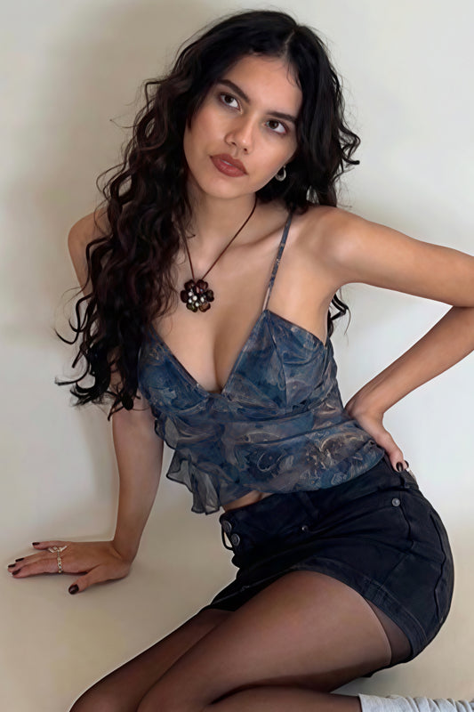 Mesh Print Backless Casual Cami Top