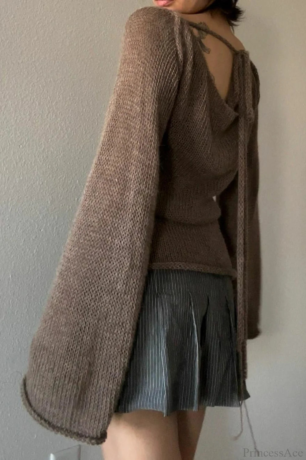 Bell Sleeve Tie Back Knit Sweater