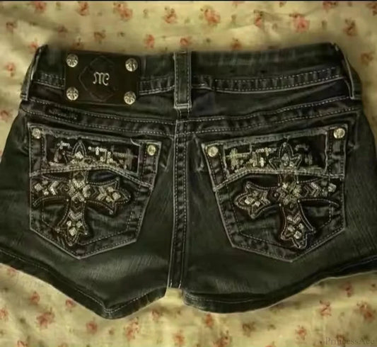 Beloved Stitched Denim Shorts Black / S