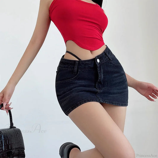 Beveled Cordage Raw Hem Skirt Black / S skirts-250223