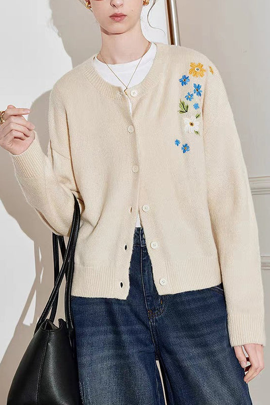 Vintage Strickbluse mit Blumenstickerei