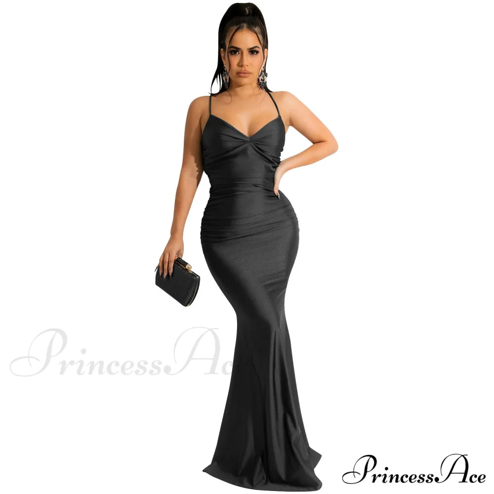Bianca Ruched Stylish Mermaid Formal Dress Black / S S.o. Long Dresses