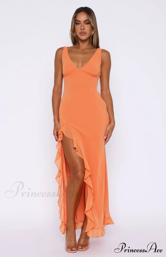Bianca Slit Stylish Maxi Ruffled Dress
