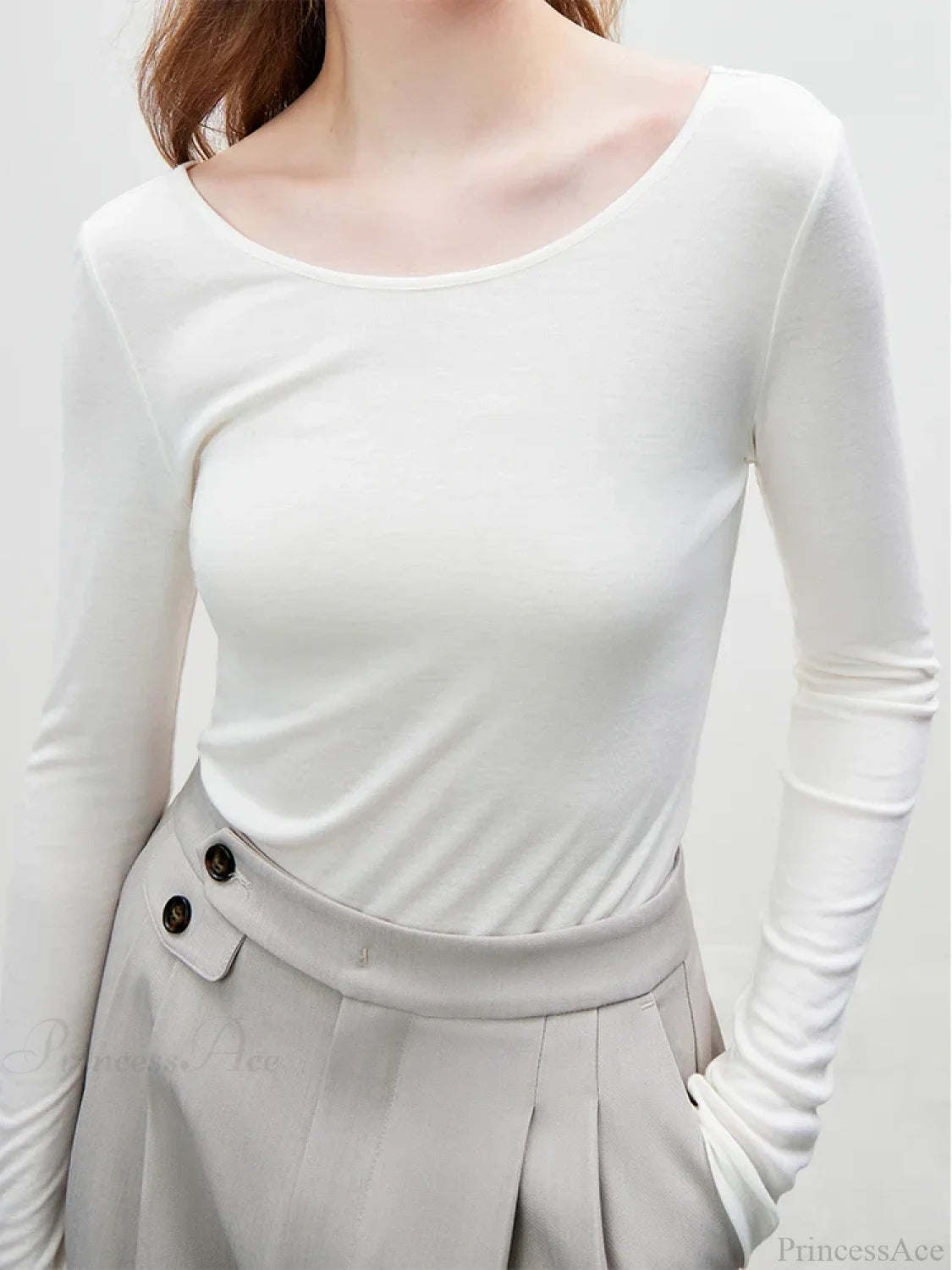 Big U - shaped Collar Slim Simple Basic Sweater WHITE / S