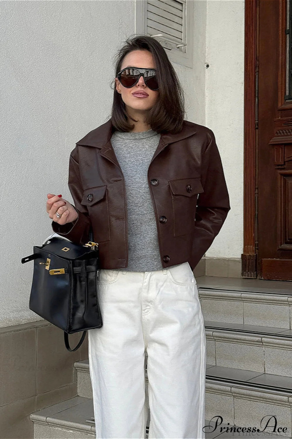 Biker Leather Collared Slim Coat