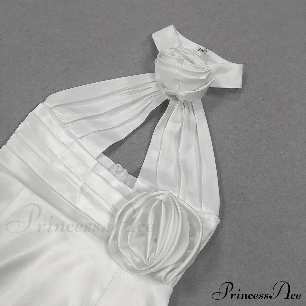 Black 3D Flower Halter Graceful Hollow Out Mini Dress