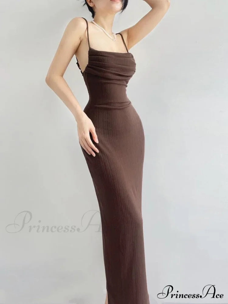 Black Backless Bodycon Dress S / Coffee Bodycon Dress