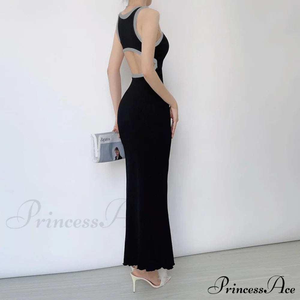 Black Bodycon Dress With Cut Out Detail M / Black Long Bodycon Dress