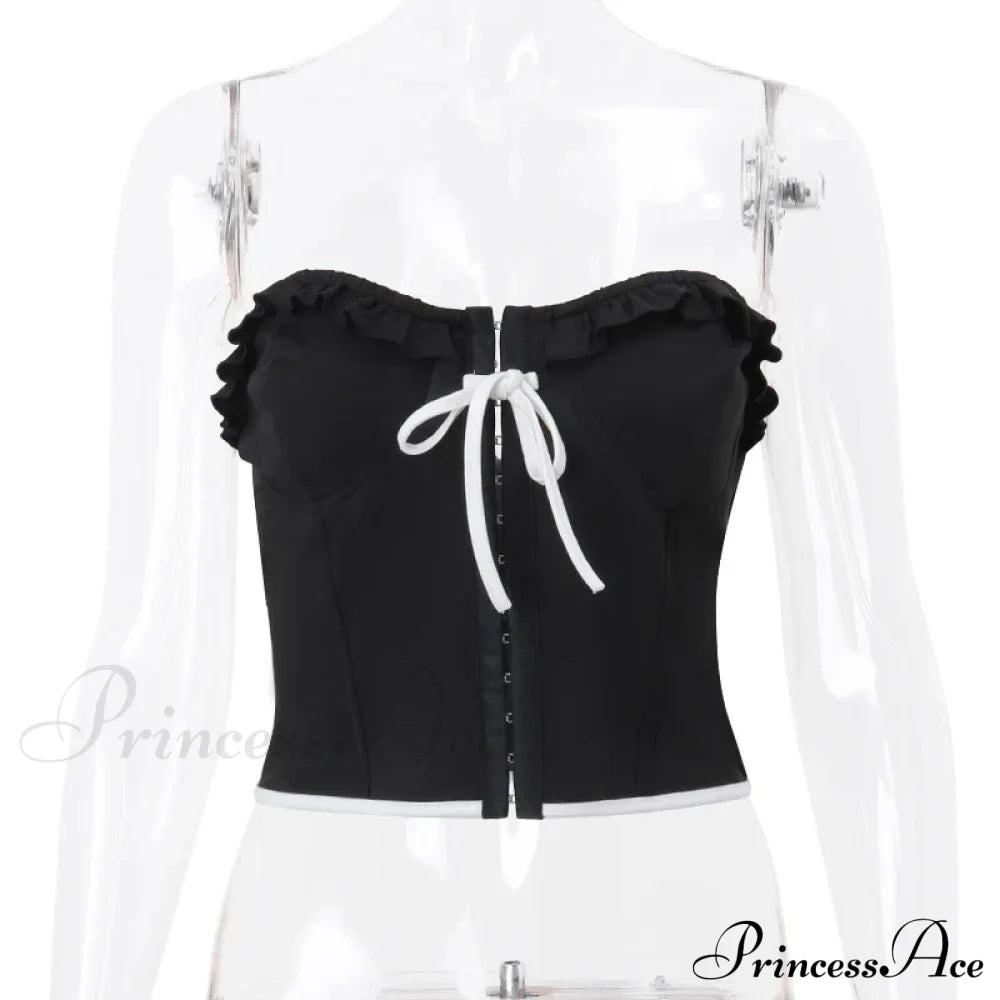 Black Bow Stylish Hook Crop Top